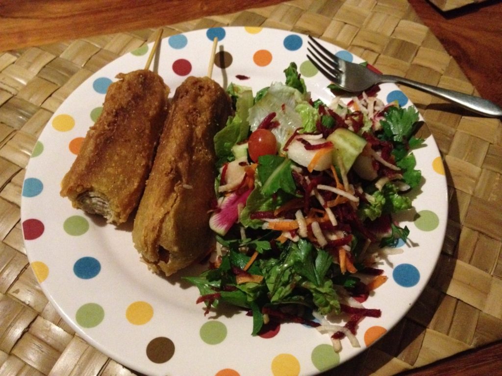 Corndog salad